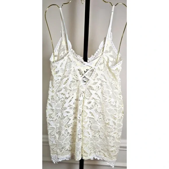 In Bloom By Jonquil Women's M Ivory Lace Sheer Chemise Criss Cross Back Bridal - Picture 11 of 15